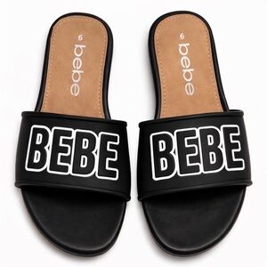 Bebe Logo Slide Sandals Women's Size 6 Black Summer Pool Slides